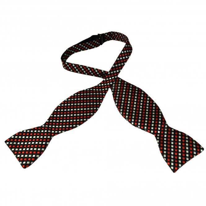 Black, Red & Silver Checked Men's Self Tie Bow Tie