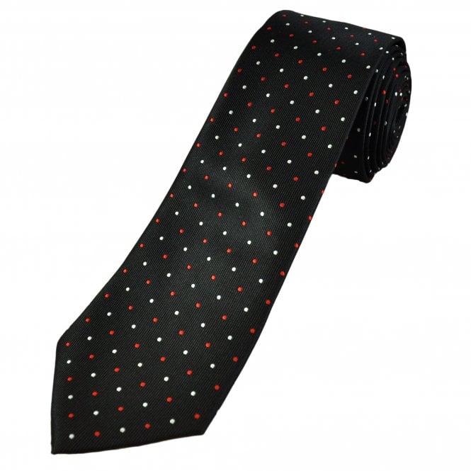 Black, Red & White Polka Dot Men's Extra Long Tie