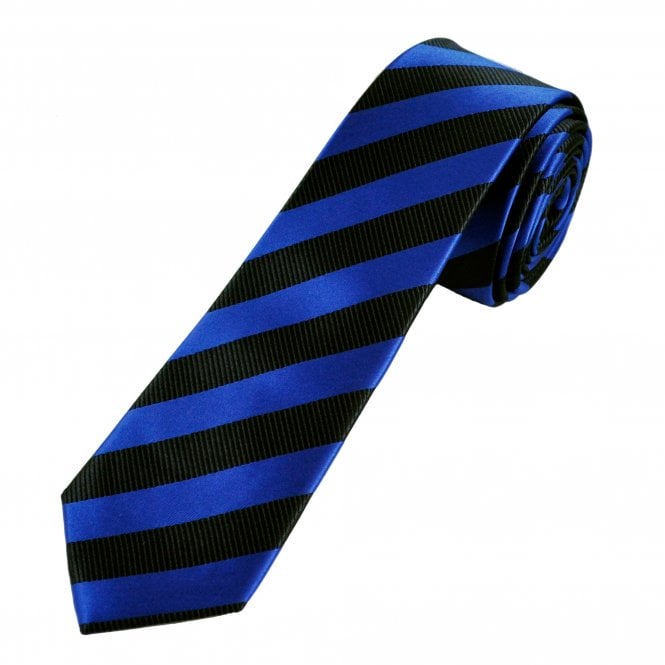 Black & Royal Blue Striped Boys Skinny Tie