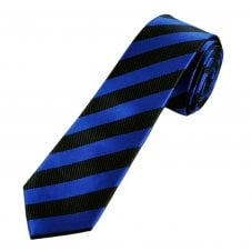 Black & Royal Blue Striped Boys Skinny Tie