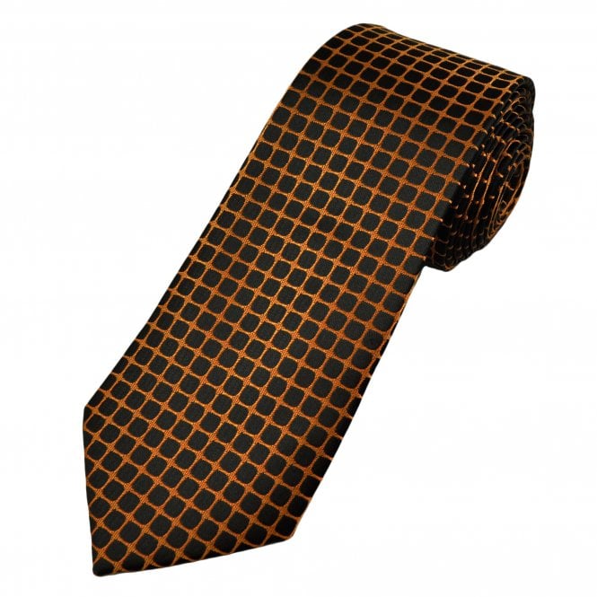 Black & Rust Orange Square Pattern Men's Extra Long Tie
