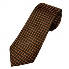 Black & Rust Orange Square Pattern Men's Extra Long Tie