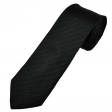 Black Self Patterned Stripe Men's Silk Narrow Tie