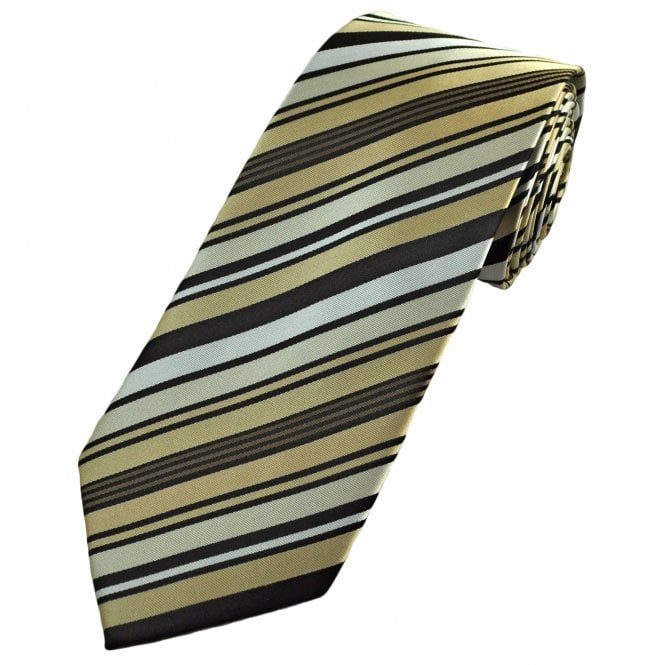 Black, Shades of Beige & White Striped Men's Extra Long Tie