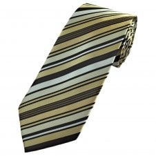 Black, Shades of Beige & White Striped Men's Extra Long Tie
