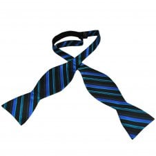 Black & Shades of Blue Striped Men's Self Tie Bow Tie