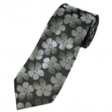Black & Shades Of Grey Flower Pattern Men's Tie