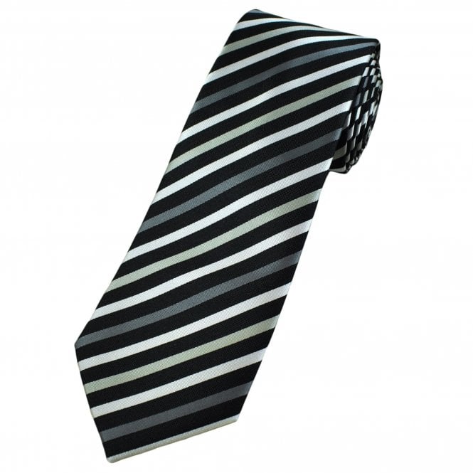 Black & Shades of Grey Striped Men's Extra Long Tie