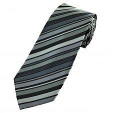 Black & Shades of Grey Striped Men's Extra Long Tie