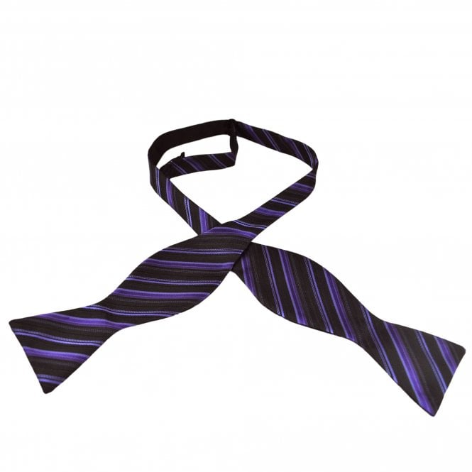 Black & Shades of Purple Striped Men's Self Tie Bow Tie