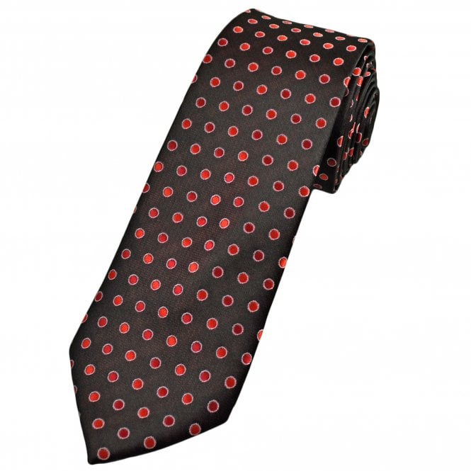 Black & Shades of Red Spot Pattern Men's Extra Long Tie