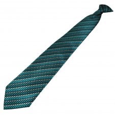 Black, Silver & Aqua Blue Checked Patterned Men's Clip On Tie