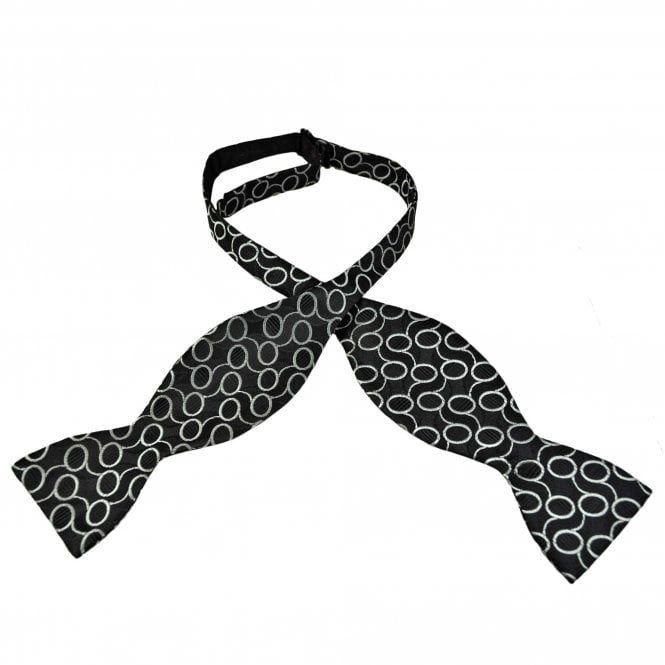 Black & Silver Circle Pattern Men's Self Tie Bow Tie