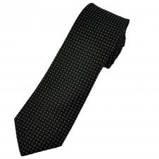 Black & Silver Dots Patterned Luxury Silk Men's Narrow Tie