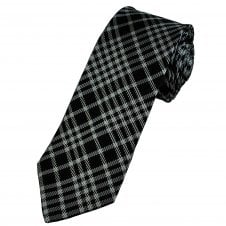 Black & Silver Grey Checked Luxury Silk Men's Tie