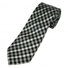 Black, Silver & Grey Checked Luxury Silk Men's Tie