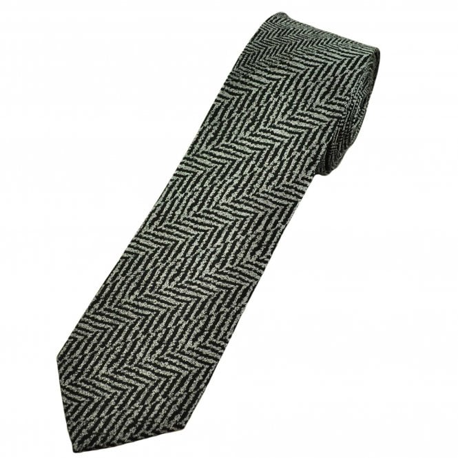 Black & Silver Grey Chevron Pattern Men's Silk Skinny Tie