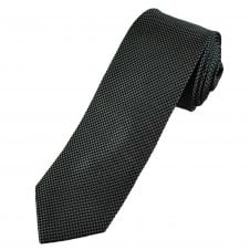 Black & Silver-Grey Dogtooth Patterned Luxury Silk Men's Narrow Tie