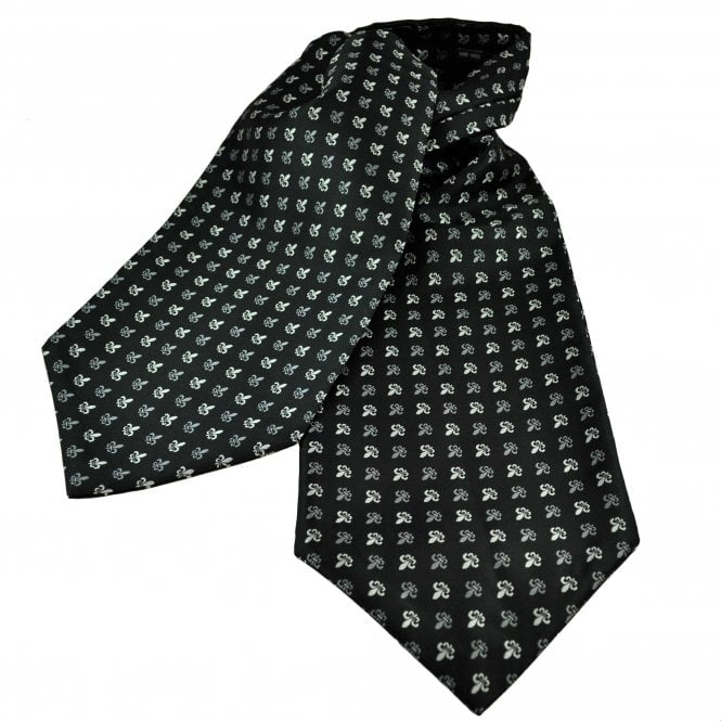 Black, Silver & Grey Fleur De Lis Patterned Day Cravat
