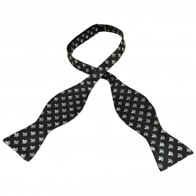 Black, Silver & Grey Fleur de Lis Silk Self Tie Bow Tie