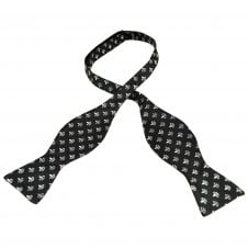 Black, Silver & Grey Fleur de Lis Silk Self Tie Bow Tie