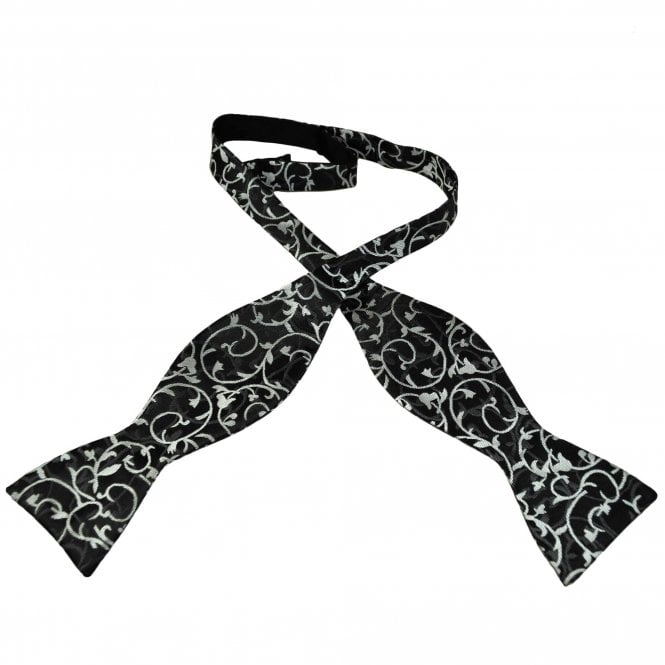 Black, Silver & Grey Pattern Men's Self Tie Bow Tie