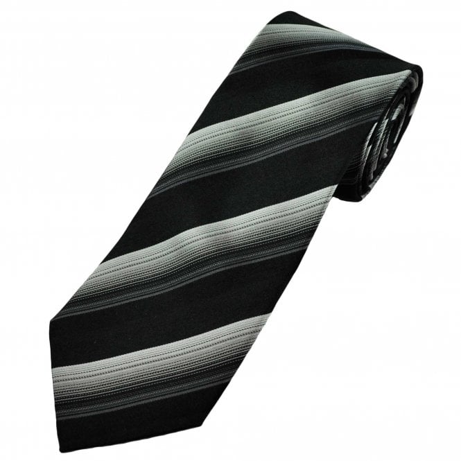 Black, Silver & Grey Striped Men's Silk Tie