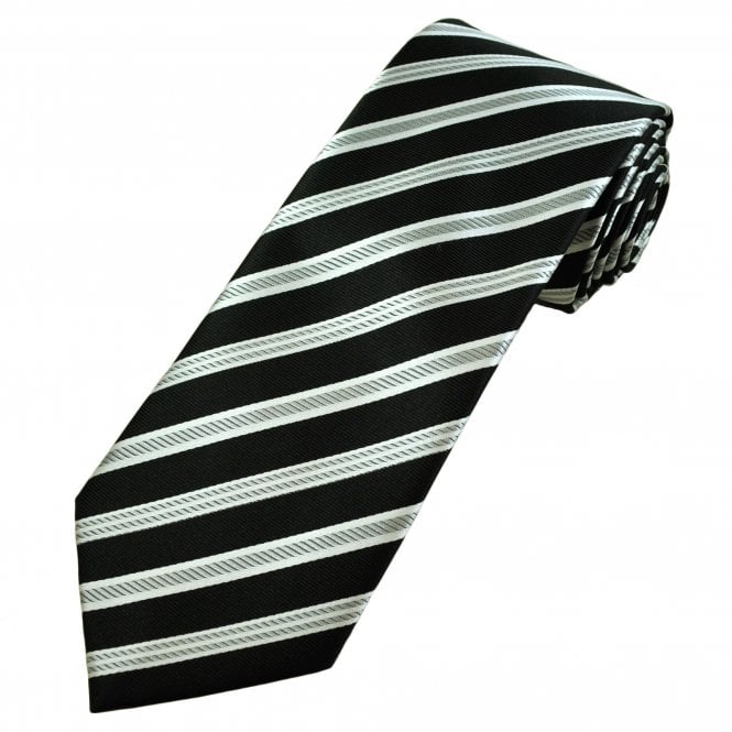 Black, Silver & Grey Striped Men's Tie
