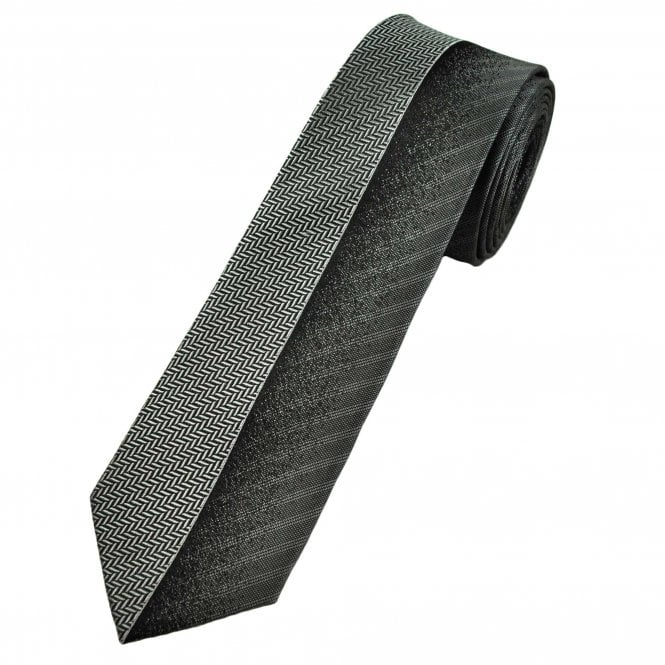 Black, Silver & Grey Vertical Pattern Men's Silk Skinny Tie