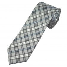 Black, Silver, Grey, White & Blue Checked Men's Silk Narrow Tie
