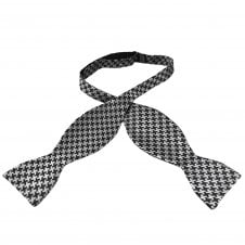 Black & Silver Houndstooth Pattern Men's Self Tie Bow Tie