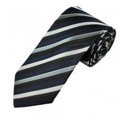 Black, Silver & Navy Blue Striped Men's Tie