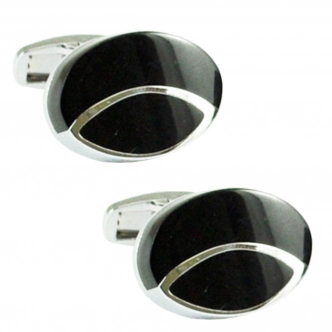 Black & Silver Oval Fashion Cufflinks