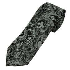 Black & Silver Paisley Pattern Men's Extra Long Tie