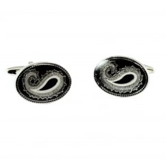 Black & Silver Paisley Patterned Cufflinks