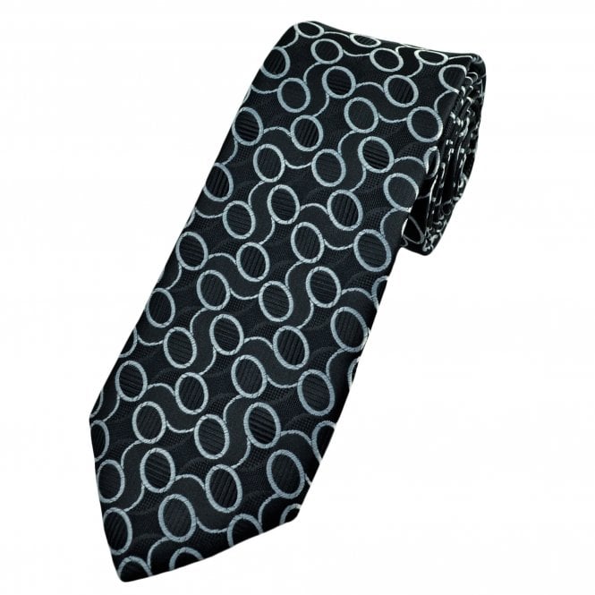 Black & Silver Patterned Men's Extra Long Tie