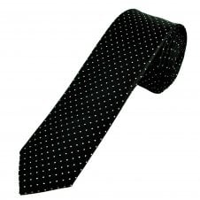 Black & Silver Polka Dot Silk Blend Lurex Men's Skinny Tie