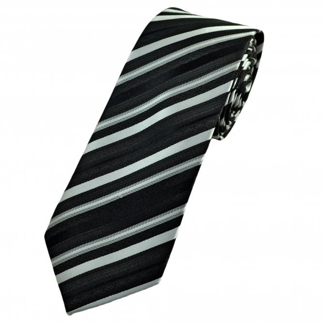Black & Silver Striped Men's Extra Long Tie