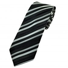 Black & Silver Striped Men's Extra Long Tie