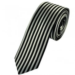 Black & Silver Vertical Striped Skinny Tie