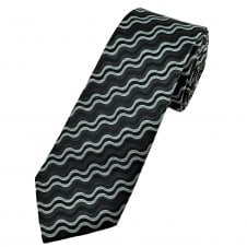 Black & Silver Wave Pattern Men's Extra Long Tie