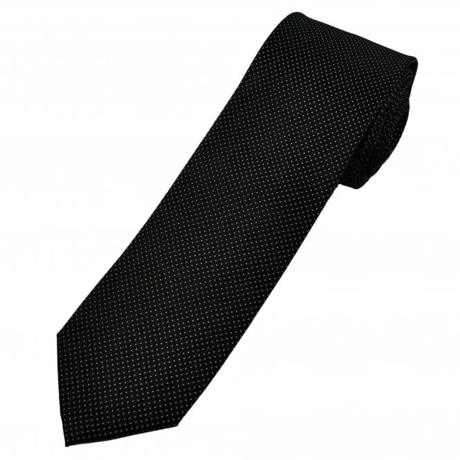Black & Silver White Polka Dot Men's Silk Narrow Tie