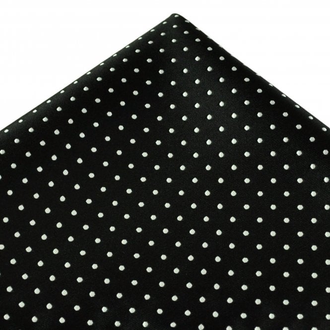 Black & Silver White Polka Dot Spot Patterned Pocket Square Handkerchief