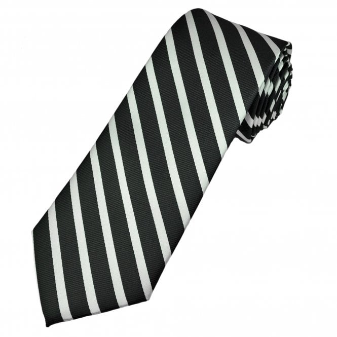 Black & Silver White Stripe Men's Tie