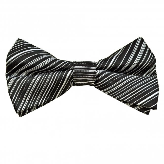 Black & Silver White Striped Men's Bow Tie
