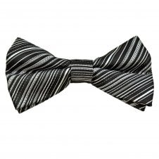 Black & Silver White Striped Men's Bow Tie