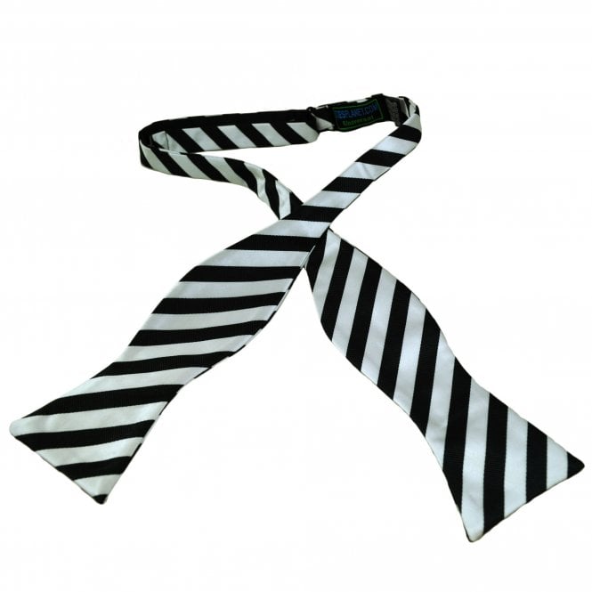 Black & Silver White Striped Men's Self Tie Bow Tie