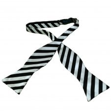 Black & Silver White Striped Men's Self Tie Bow Tie