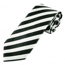 Black & Silver White Striped Men's Tie