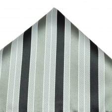 Black, Silver & White Striped Pocket Square Handkerchief